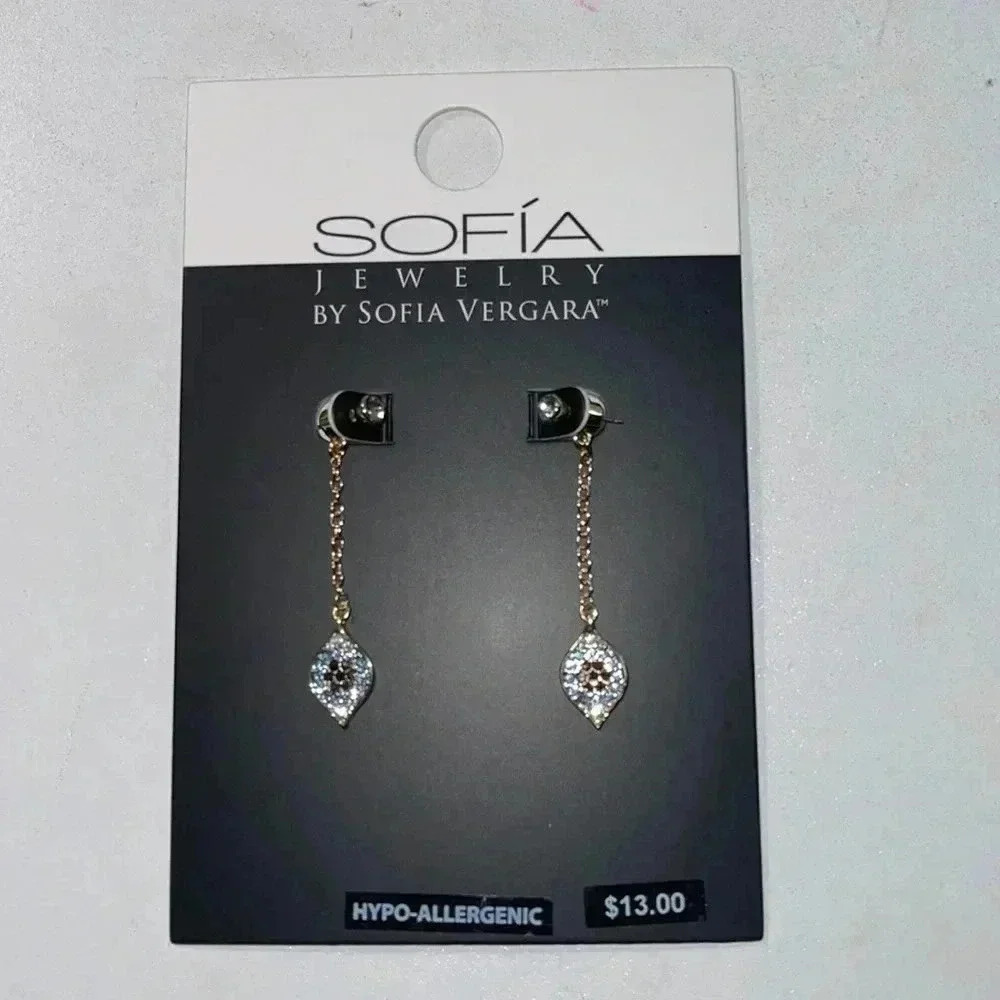 Sofia Jewelry By Sofia Vergara Women's Gold Tone Multi Stone Linear Earrings